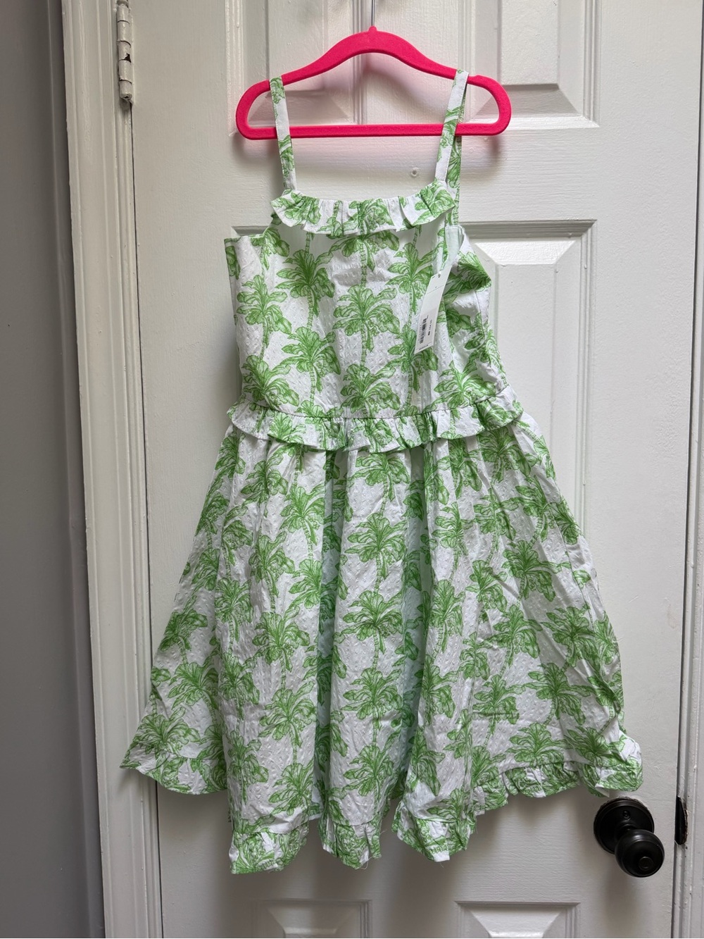 Janie and Jack White Sundress with Green Palm Print